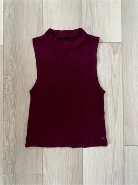 American Eagle Outfitters Ribbed Mock Neck Tank - Wine